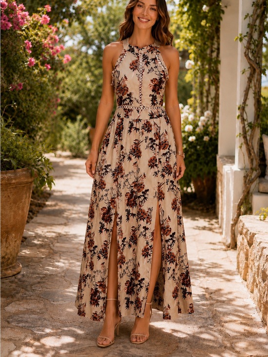 Angie Dresses & Skirts - Angie NWT Medium Floral Halter Maxi Dress Open Back Boho Rayon Slit